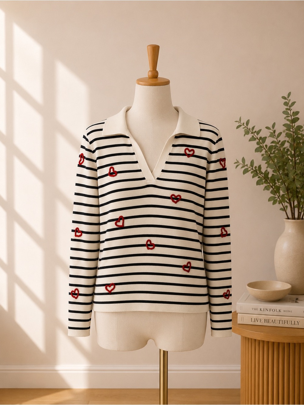 NWT Charter Club Luxury 100% Cashmere Sweater Small Heart Stripe Collared